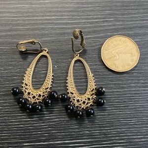 Sarah Coventry Elegant Gold Earrings with Black Beads